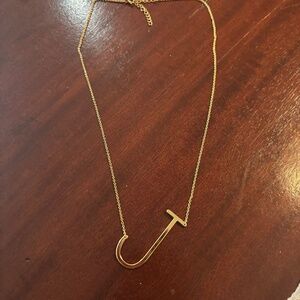 gold J necklace